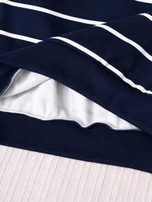SHEIN 女童休閒兩件套，春秋冬季，紐約字母印花立領衛衣與短褲，保暖校園穿搭，適合日常穿著、上學、通勤、外出、散步、購物、旅行，可搭配夾克、背心、棉襖 - 藍色 - 查看 3