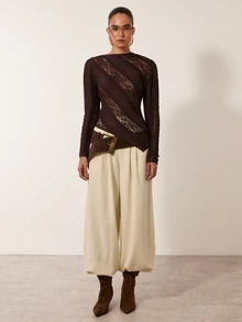 MERLEAU Women's Modern Brown Knit Lace Top - Brown - View 3