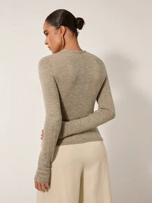 MERLEAU Women's Modern Grey Floral Knit Top - Khaki - View 2