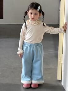 Dazy Kids Toddler Girls Loose Colorblock Patchwork Casual Autumn/Winter Korean Style Versatile Bottoms - Mint Blue - View 2