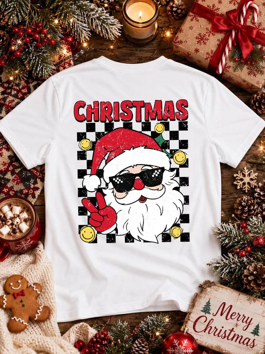 OlaRiff Men's Christmas Santa Print Short Sleeve Crew Neck T-Shirt Holiday - White - View 1