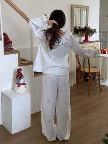 DAZY Women's Long Sleeve Top And Pants Casual Daily Home Sleepwear Set - White - View 2