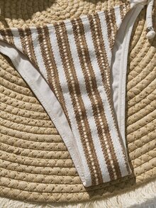 Swim Vcay Women's Summer Beach Striped Halter Tie Sexy Bikini & Triangle Bottom Two-Piece Swimsuit Set - Khaki - View 4