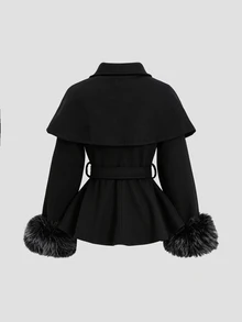 Sweetra Women's Solid Color Double-Breasted Fashion Versatile Daily Overcoat - Black - View 2