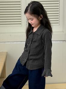 Dazy Kids Young Girl Collared Long Sleeve Shirt - Black - View 2