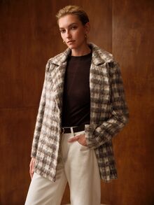 MOTF PREMIUM VINTAGE PLAID LAPEL WAIST-CINCHED SLIMMING FASHIONABLE ELEGANT WOOL THICK WOMEN'S COAT - Khaki - View 3