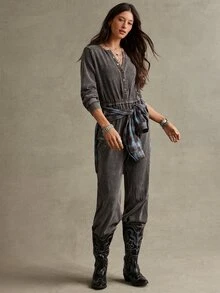 WESTFADE Jumpsuits, Fall, Autumn Clothes, Winter Outfit, Cowgirl, Western, Country Concert, Boho, Cute, Festival, Thanksgiving - Brown - View 3