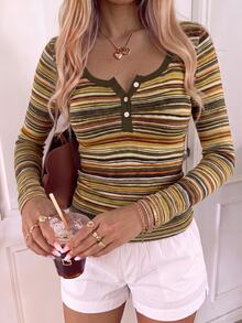 CovetEZ Women's Blended Pink Striped Half-Zip T-Shirt, Spring/Summer Style, Pink Top - Multicolor - View 4