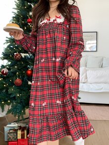 DAZY Women's Plaid Casual Daily Home Sleep Dress - Red - View 3