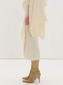 Cream Knit Asymmetric Button Midi Skirt Everyday Casual Chic Date Night New Season Elegant Party Romantic Museyn Feminina - Apricot - View 3