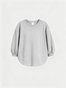 SHEIN 少女簡約百搭寬鬆T恤與休閒長褲套裝，休閒時尚創意個性清新可愛 - 灰色 - 查看 4