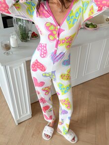 SweetSlumber Women's Heart Print Casual Daily Home Jumpsuit - Multicolor - View 5