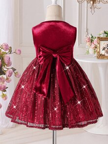 SHEIN Young Girl Young Girl Kids Print For Red Style Cute Dress - Burgundy - View 1
