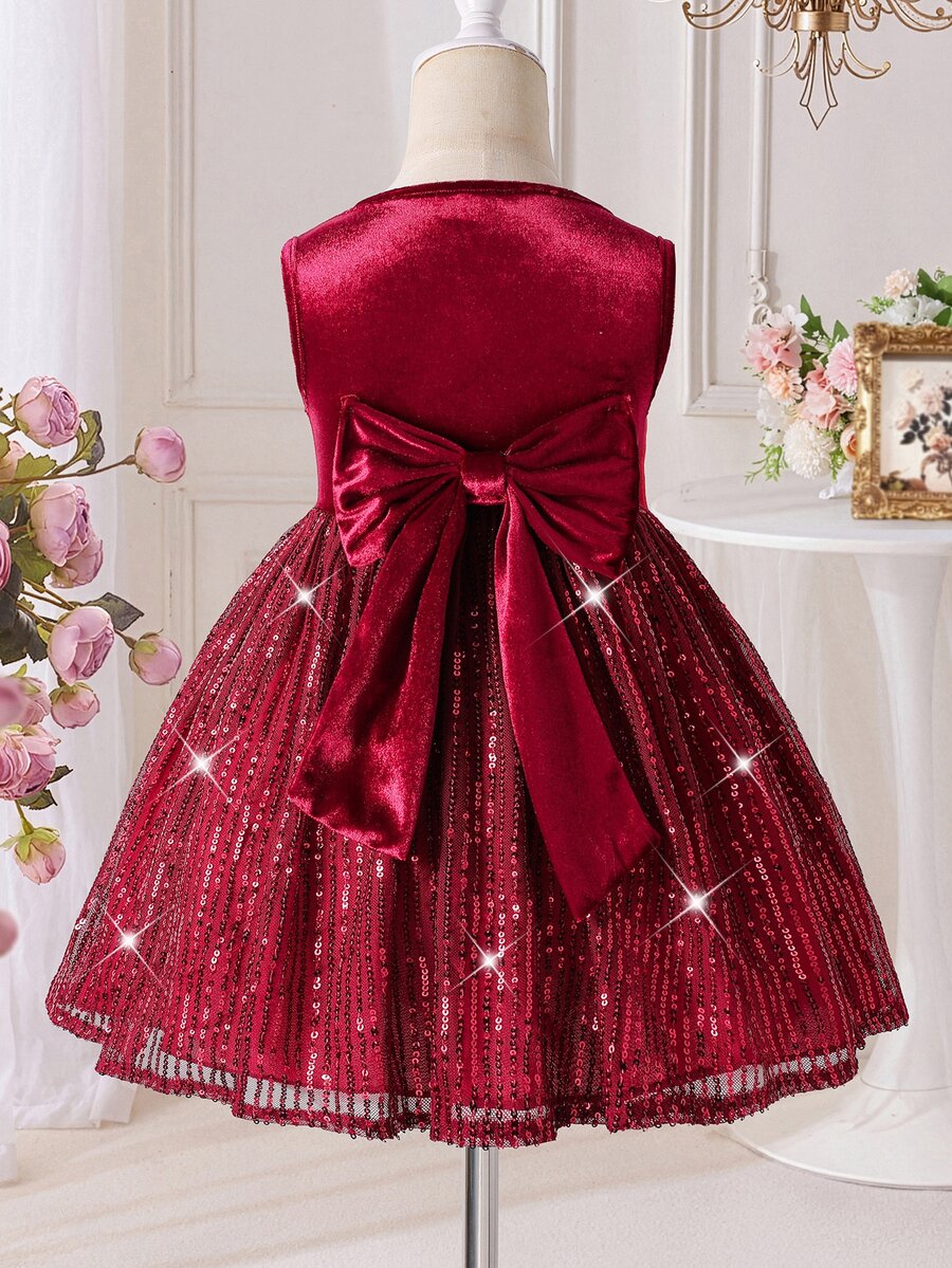 SHEIN Young Girl Young Girl Kids Print For Red Style Cute Dress - Burgundy - View 1