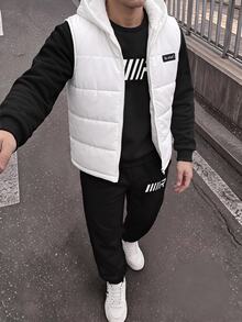 SHEIN 男童 (大號) 外套套裝，休閒寬鬆運動戶外背心與衛衣套裝，適合秋冬、學校、家庭聚會、度假、派對，秋季穿搭，冬季穿搭，男童套裝，兒童套裝 - 黑色 - 查看 4