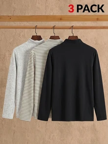 SHEIN Tween女孩秋冬休閒童裝高領保暖內裡T恤3件套 - 彩色 - 查看 2
