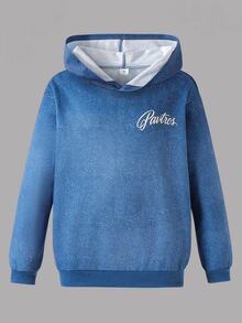 Tween Boys Casual Solid Color Loose Fit Sweatshirt Autumn Fall - Navy Blue - View 3