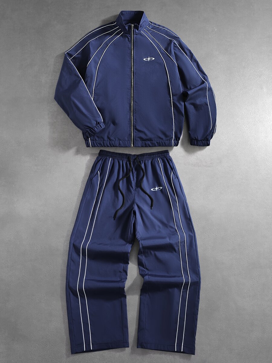 PAVTROS Men's Colorblock Long Sleeve Jacket And Pants Casual Daily Set - Blue - View 1