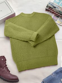 INAWLY Vintage Loose Fit Crew Neck Chunky Knit Sweater, Christmas - Olive Green - View 3