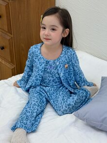 DAZY Infant (Girl) All-Over Leopard Print Korean Style Long Sleeve Autumn/Winter Loungewear - Blue - View 7