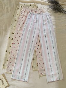 CottageSlumber 3pcs/Pack Women's Bubble & Ruched Floral Print Pajama Pants, Fall Winter Clothes - Multicolor - View 2