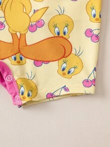 LOONEY TUNES X SHEIN Baby Girls Round Neck Graphic Print Short Sleeve Pajamas - Yellow - View 5