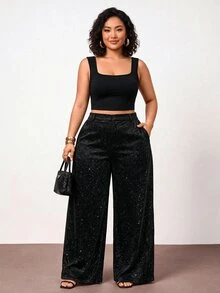 Enliva Plus-Size Women's Party Straight-Leg Loose-Fitting Trousers Pear Body,Triangle Body - Black - View 5