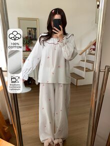 DAZY Women's Long Sleeve Top And Pants Casual Daily Home Sleepwear Set - White - View 6