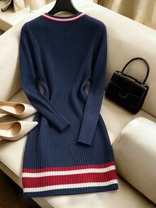 SHEIN Franclia فساتين ثقيلة نسائية - أزرق غامق - مشاهدة 2
