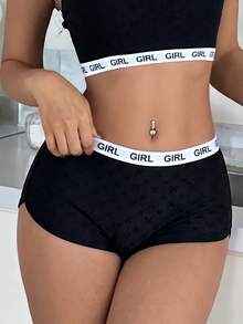 ZzzCrew Women's 1pc Cotton Blend Comfortable Series Letter Print Boxer Briefs - Black - View 3