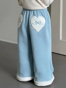 Dazy Kids Toddler Girls Loose Colorblock Patchwork Casual Autumn/Winter Korean Style Versatile Bottoms - Mint Blue - View 1