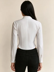 Avenya Chinese Style Stand Collar Frog Button Waist-Cinching Blouse, Pure Cotton, Commuter Wear - Beige - View 2