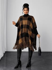 Maweii Áo len chui đầu nữ size lớn, kiểu áo choàng, đính tua rua, đa màu, thu đông, phong cách thường ngày thanh lịch - Nhiều màu - Xem 5