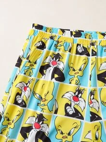 LOONEY TUNES X SHEIN Men's Cartoon Print Long Sleeve Top And Pants Casual Daily Loungewear Set - Yellow - View 5