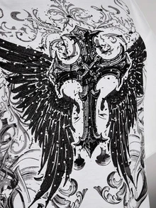 SHEIN ICON 大尺碼女款哥德風 90s Y2K 十字圖案 T恤 辦公穿搭 黑色 夏季 - 白色 - 查看 7