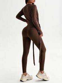 Slayform Women's Colorblock Halter Tank Top, Cardigan And Long Pants Casual Daily Sports Set - Brown - View 6