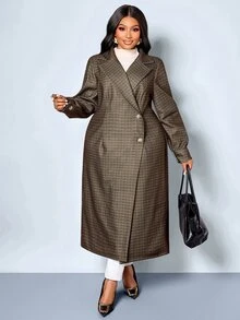 SOLERSUN Plus Size Wool Blend Blazer Coat, Lapel Collar, Asymmetric Wrap Front, Long Sleeve Mid-Length, Commuter Style, Wool Texture, Office Dress, Autumn/Winter Commuter Outfit - Army Green - View 7