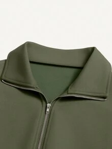 QUELARIE Women's Solid Color Drop Shoulder Long Sleeve Vintage American Style Half Zip Niche Sweatshirt Pullover Fall - Green - View 4