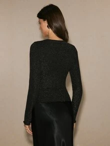 Poéselle Áo tay dài ôm dáng bèo nhún cho nữ - màu đen - Xem 2