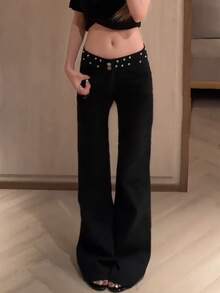 DAZY Women's Washed Heavy-Duty Korean Style Loose Fit Jeans - Black - View 3