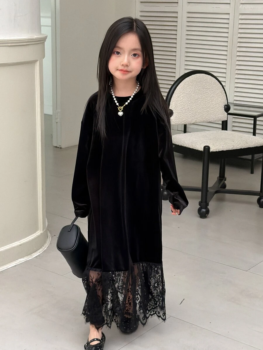 DAZY Tween Girl Lace Patchwork Casual Daily Summer Dress - Black - View 1