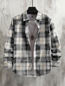 Manfinity CasualCool 男士休閒時尚單排釦格紋長袖襯衫 - 彩色 - 查看 4