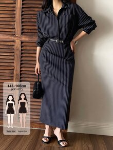 DAZY Women's Striped Long Sleeve Top And Pants 2 Pieces Set - Navy Blue - View 1