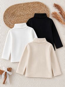 SHEIN 青少年女孩秋季上衣 秋冬加厚保暖休閒百搭日常穿搭層次感高領羅紋抓絨布料純色C... - 彩色 - 查看 2