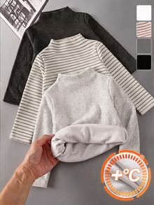 SHEIN Tween女孩秋冬休閒童裝高領保暖內裡T恤3件套 - 彩色 - 查看 1