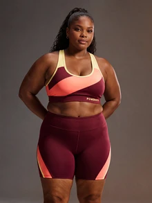 Powerista Bộ đồ thể thao nữ size lớn phối màu gồm áo tank top và quần short - Màu Đỏ Sâu - Xem 6