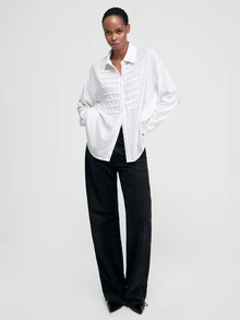 ATUI Studio European & American Style Autumn/Winter New Fashion Versatile Embroidered Quilted Elegant Commuter Design Classic Solid Color Loose Long Sleeve Shirt - White - View 4