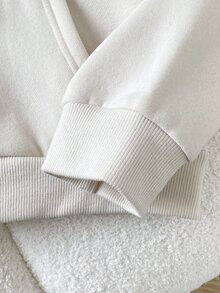 SHEIN 青少年女孩拉鍊前開長袖極簡休閒運動衛衣 - 棕色 - 查看 6