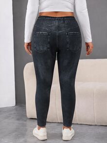 SHEIN CURVE+ بنطلون كاجوال مقاس كبير بجيوب وأزرار وتصميم ممزق بقصة ضيقة للارتداء اليومي، خريف وشتاء 2026 22W - رمادي غامق - مشاهدة 2
