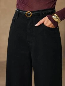 Anewsta Women's Modern Patchwork Plush Straight Leg Cropped Jeans - Black - View 5